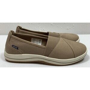 Lands End Loafers Shoes Womens 9.5 B Tan Brown Canvas Casual Walking Shoes